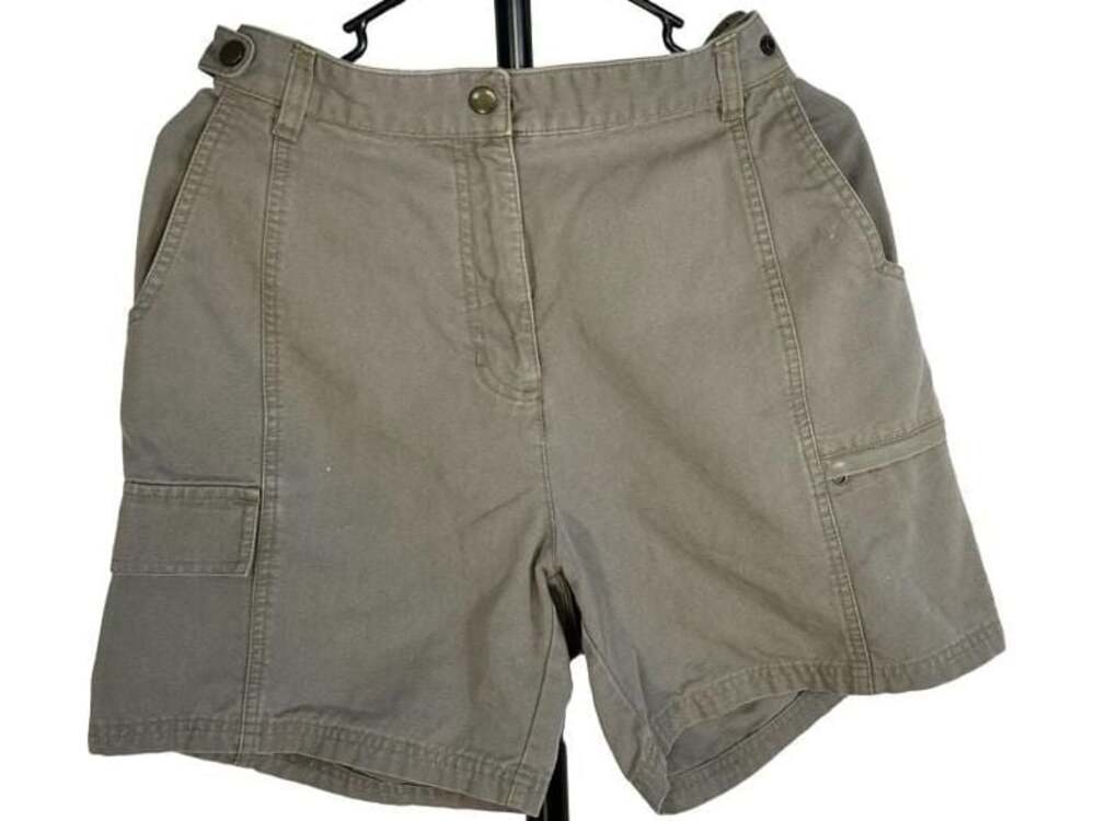 Woolrich John Rich & Bros. Vintage Women's Utility Cargo Shorts Sz 12 Tan Cotton